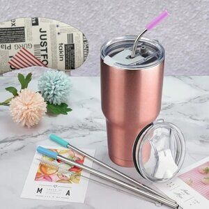 NWT MUTNITT 30oz Double Wall Stainless Steel Tumbler, Straws, Lids & Cleaner Set